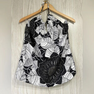 White House Black Market Gold Chain Silk Halter Top Black & White Size 0 NWT